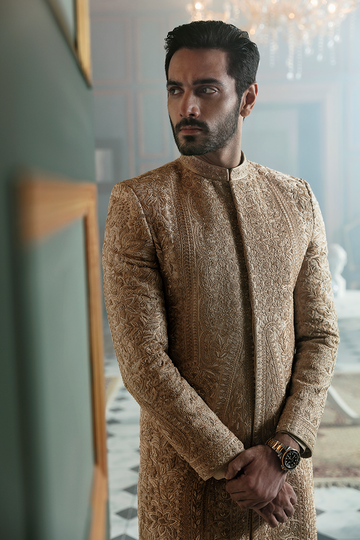 BEIGE EMBROIDERED SHERWANI